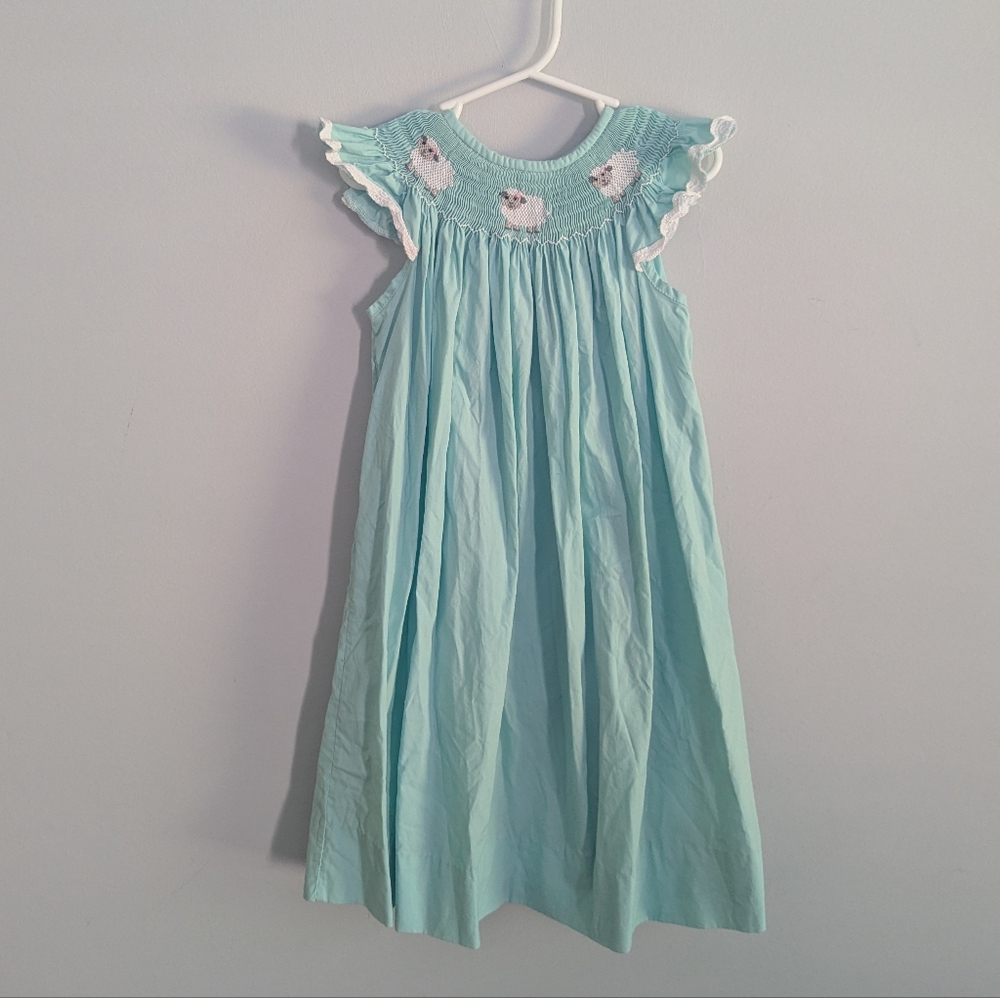 Girls Dressie Jessie Smocked Sheep Dress Mint 4T